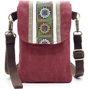 Women's Red Wine Vintage Embroidered Cute Mini Cross Body Bag Small Handbags